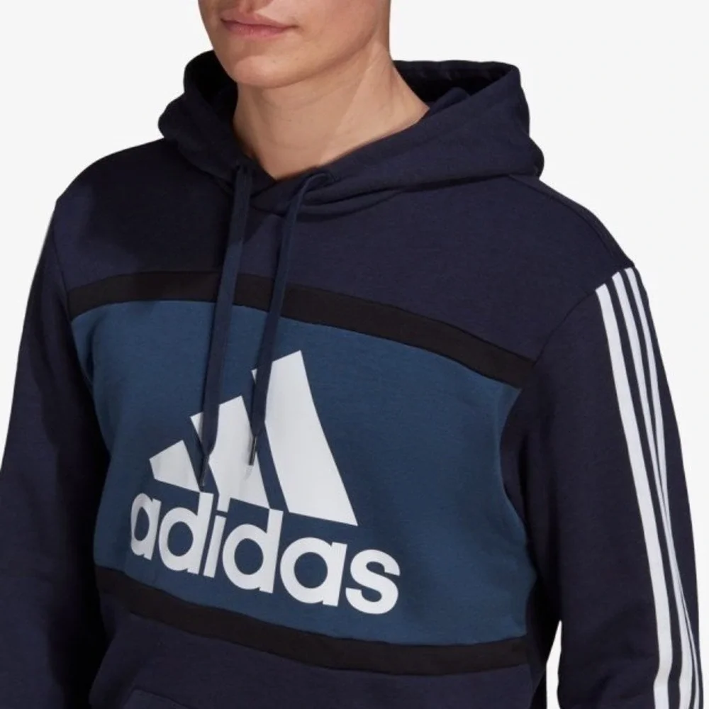Adidas Mens Colorblock Hoodie Navy 2XL Pullover Sweatshirt‎ Three Stripe